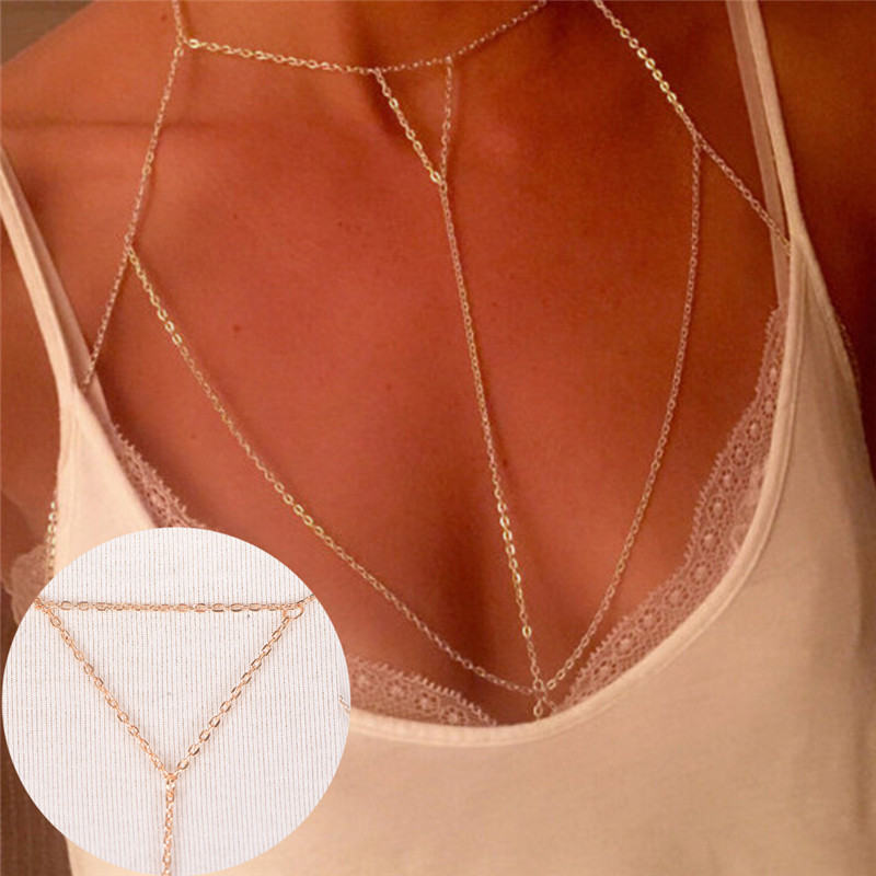 Body Jewelry Ends - Soutien-gorge à maillons dorés et argentés