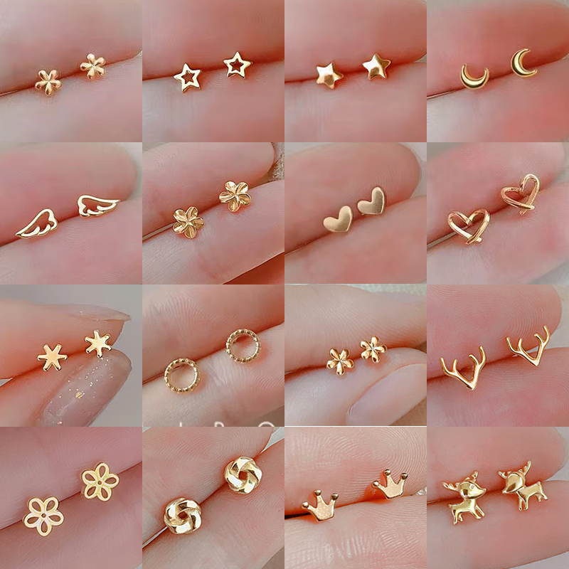 Body Jewelry Hypoallergenic - Boucles d'oreilles minimalistes coréennes couleur or,